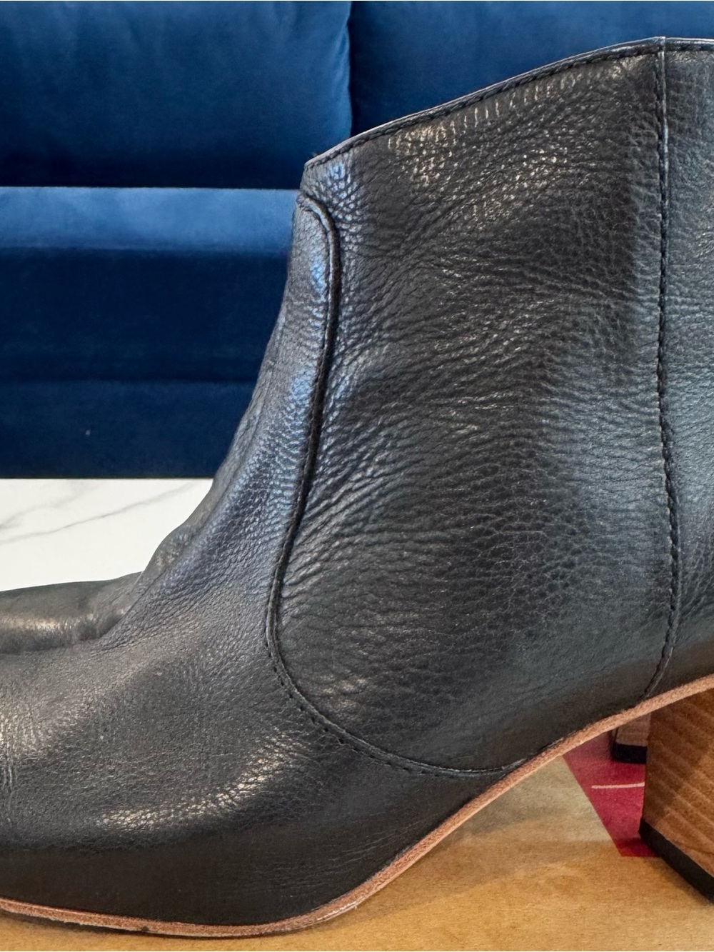 Johnston & Murphy Black Leather Ankle Booties with Stacked Heel